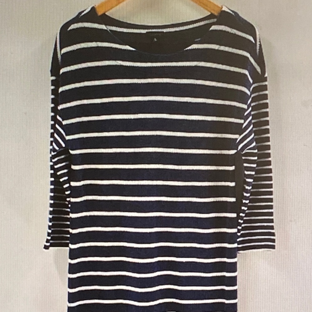 Talbots Navy and White Striped Long Sleeve Top